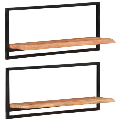 Wall Shelves 2pcs 80x25x35cm Solid Wood Acacia Steel - Image 11