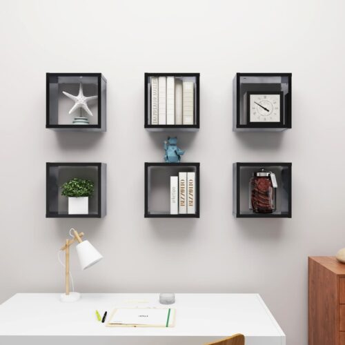 Wall Cube Shelves 6pcs High Gloss Black 30x15x30cm - Image 3