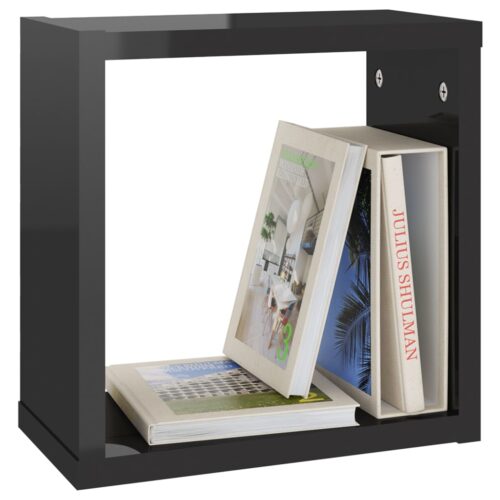 Wall Cube Shelves 6pcs High Gloss Black 30x15x30cm - Image 4