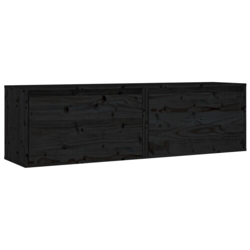 Wall Cabinets 2pcs Black 60x30x35cm Solid Wood Pine - Image 2
