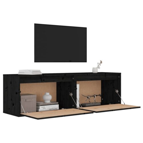Wall Cabinets 2pcs Black 60x30x35cm Solid Wood Pine - Image 4