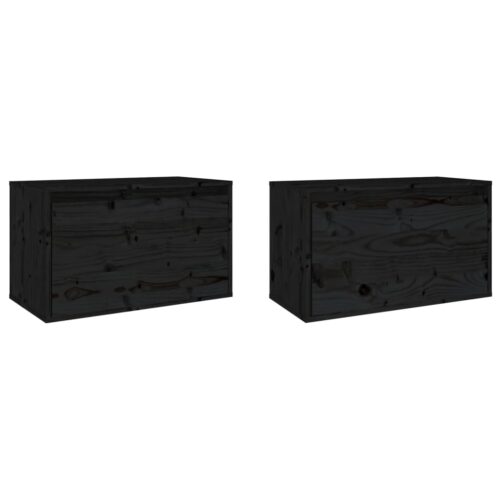 Wall Cabinets 2pcs Black 60x30x35cm Solid Wood Pine