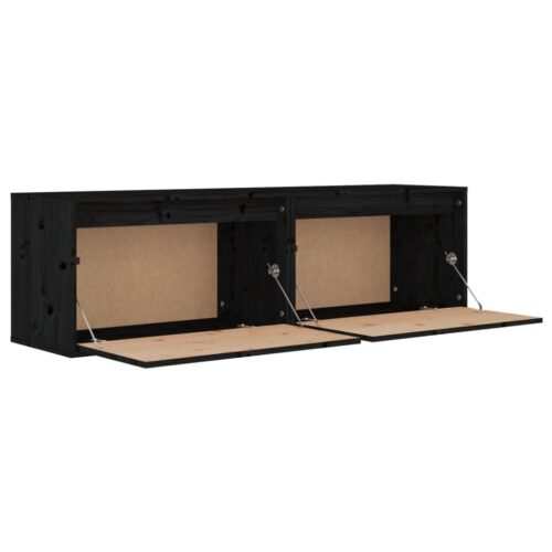 Wall Cabinets 2pcs Black 60x30x35cm Solid Wood Pine - Image 7