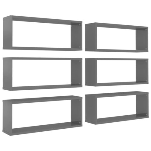Wall Cube Shelves 6pcs High Gloss Grey 60x15x23cm Engineered Wood - Image 2