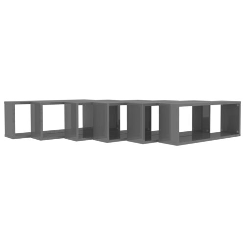 Wall Cube Shelves 6pcs High Gloss Grey 60x15x23cm Engineered Wood - Image 7