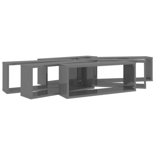 Wall Cube Shelves 6pcs High Gloss Grey 60x15x23cm Engineered Wood - Image 8