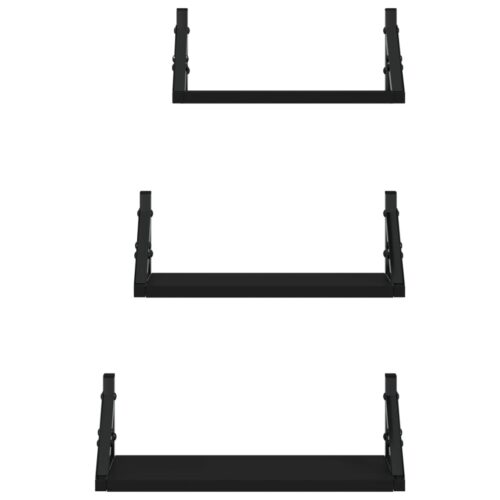 3-Piece Wall Shelf Set Black Engineered Wood - Image 4