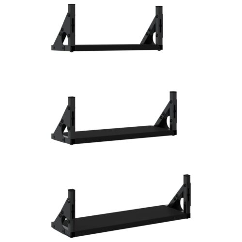 3-Piece Wall Shelf Set Black Engineered Wood - Image 6