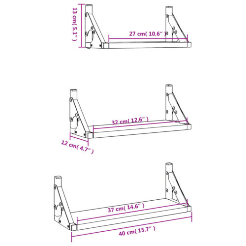 3-Piece Wall Shelf Set Black Engineered Wood - Image 9