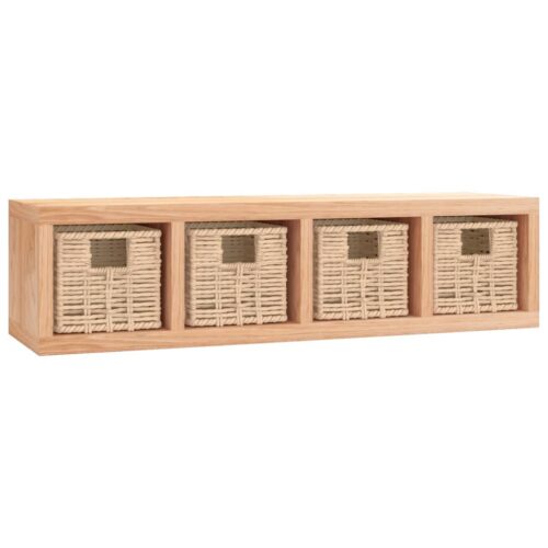 Wall Shelf with Baskets 62x18x16cm Solid Wood Walnut - Image 2