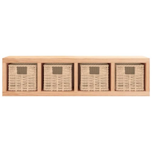 Wall Shelf with Baskets 62x18x16cm Solid Wood Walnut - Image 3