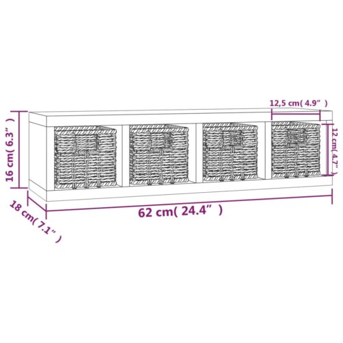 Wall Shelf with Baskets 62x18x16cm Solid Wood Walnut - Image 6