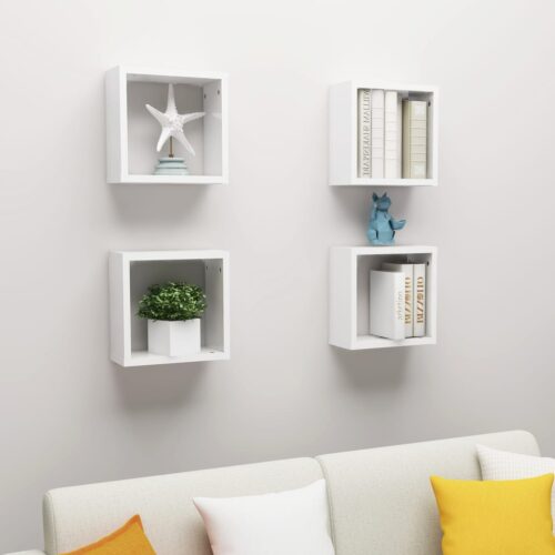 Wall Cube Shelves 4pcs High Gloss White 30x15x30cm