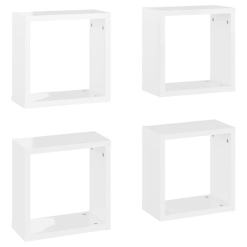 Wall Cube Shelves 4pcs High Gloss White 30x15x30cm - Image 2