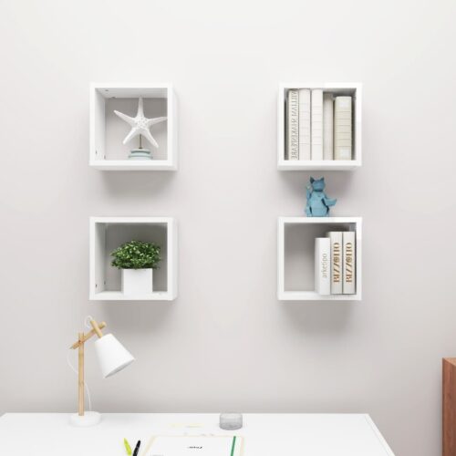 Wall Cube Shelves 4pcs High Gloss White 30x15x30cm - Image 3