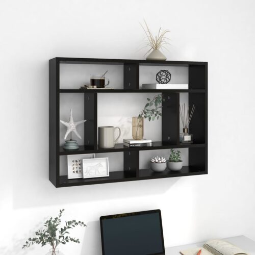 Wall Shelf Black 75x16x55cm Engineered Wood