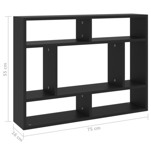Wall Shelf Black 75x16x55cm Engineered Wood - Image 6