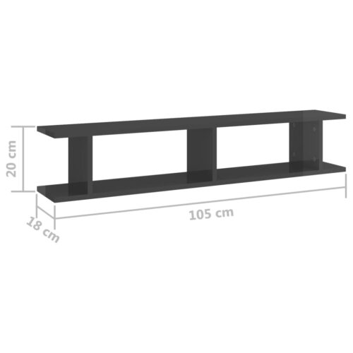 Wall Shelves 2pcs High Gloss Grey 105x18x20cm Engineered Wood - Image 7