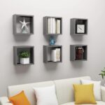 Wall Cube Shelves 6pcs Grey 30x15x30cm