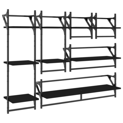6-Piece Bars Bookshelf Display Storage Wooden Metal Cabinet Shelf Shelving Black