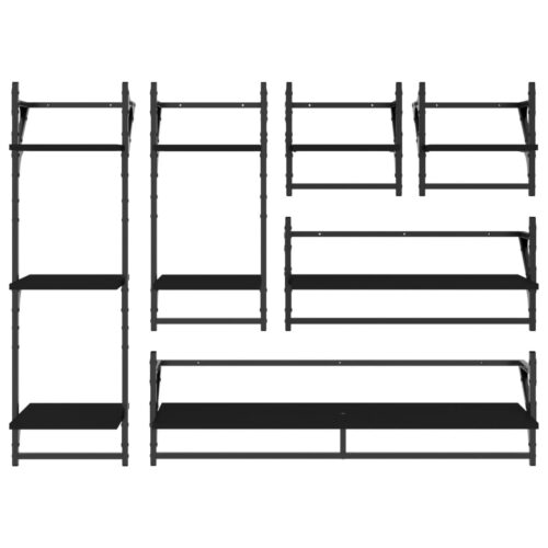 6-Piece Bars Bookshelf Display Storage Wooden Metal Cabinet Shelf Shelving Black - Image 4
