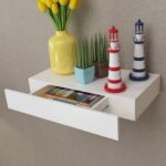 Floating Display Shelf with Drawer Wall Mount DIY Bookshelf Wooden Shelf White