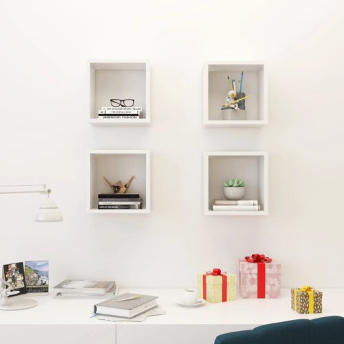 Wall Cube Shelves 4pcs High Gloss White 26x15x26cm - Image 3