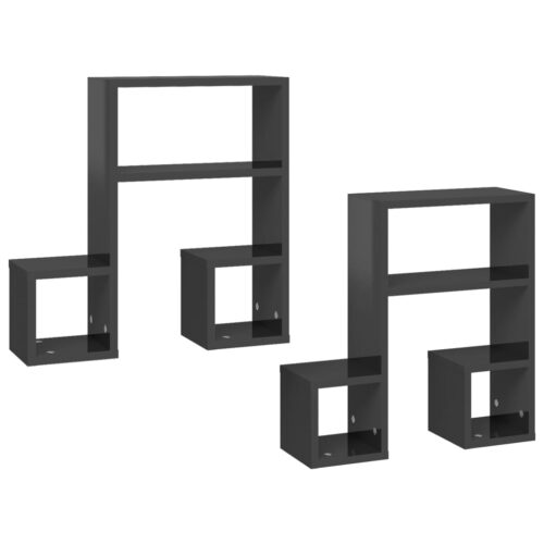 Wall Shelves 2pcs High Gloss Grey 50x15x50cm Engineered Wood - Image 2