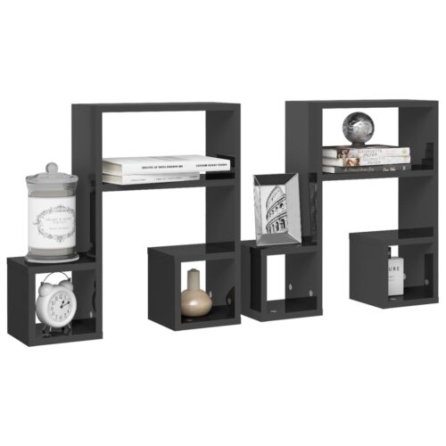 Wall Shelves 2pcs High Gloss Grey 50x15x50cm Engineered Wood - Image 3