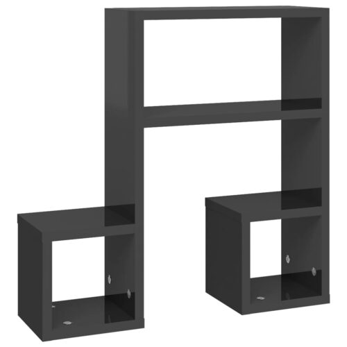 Wall Shelves 2pcs High Gloss Grey 50x15x50cm Engineered Wood - Image 4
