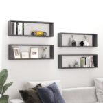 Wall Cube Shelves 4pcs High Gloss Grey 80x15x26.5cm Engineered Wood