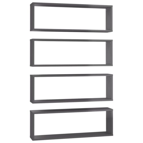 Wall Cube Shelves 4pcs High Gloss Grey 80x15x26.5cm Engineered Wood - Image 2