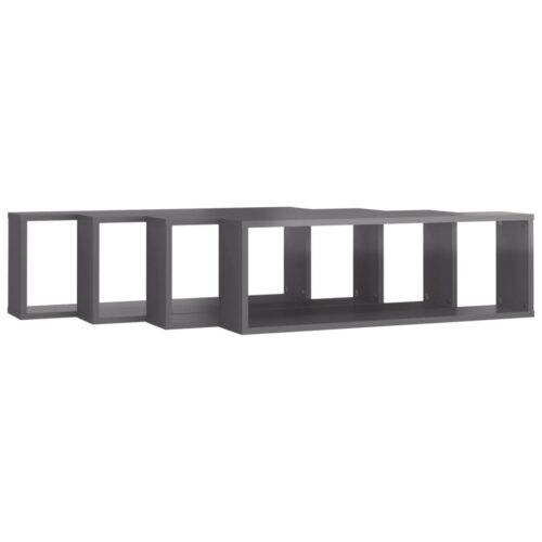 Wall Cube Shelves 4pcs High Gloss Grey 80x15x26.5cm Engineered Wood - Image 4