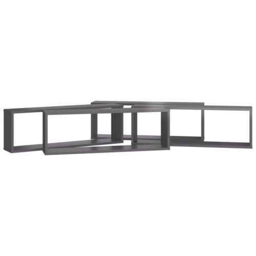 Wall Cube Shelves 4pcs High Gloss Grey 80x15x26.5cm Engineered Wood - Image 5