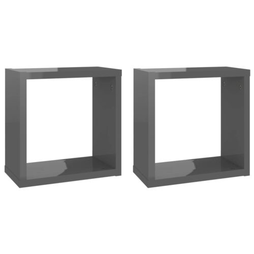 Wall Cube Shelves 2pcs High Gloss Grey 30x15x30cm - Image 2