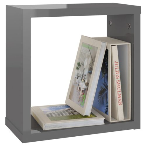 Wall Cube Shelves 2pcs High Gloss Grey 30x15x30cm