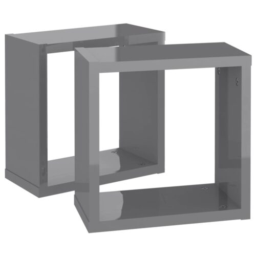 Wall Cube Shelves 2pcs High Gloss Grey 30x15x30cm - Image 6