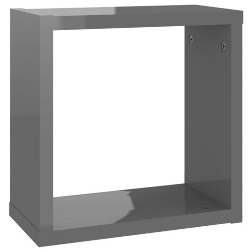 Wall Cube Shelves 2pcs High Gloss Grey 30x15x30cm - Image 7