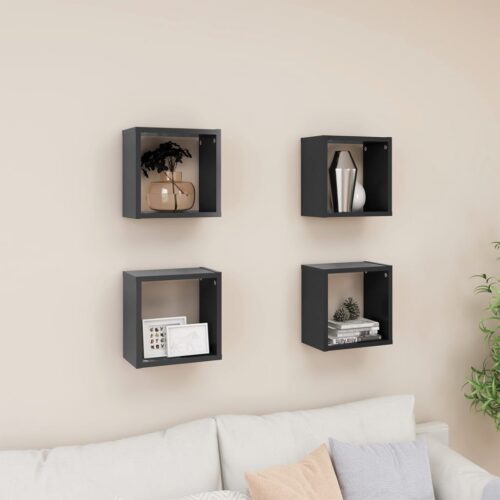 Wall Cube Shelves 4pcs Grey 26x15x26cm