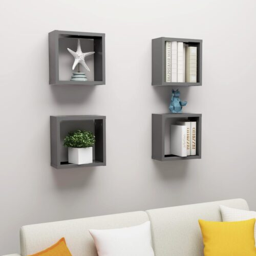 Wall Cube Shelves 4pcs Grey 30x15x30cm