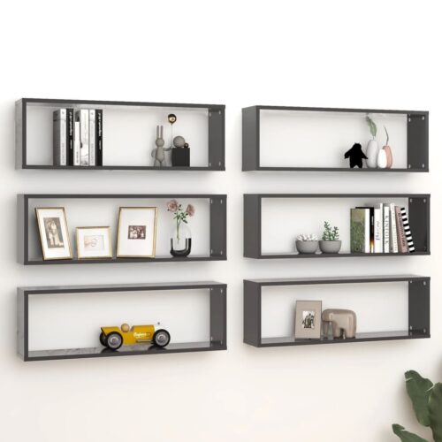Wall Cube Shelves 6pcs Grey 80x15x26.5cm Engineered Wood