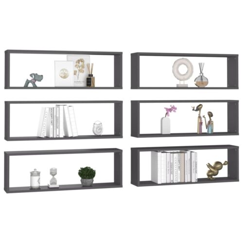 Wall Cube Shelves 6pcs Grey 80x15x26.5cm Engineered Wood - Image 3