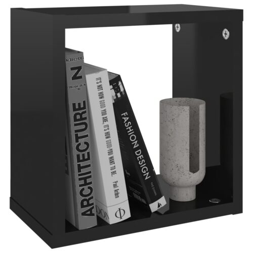 Wall Cube Shelves 4pcs High Gloss Black 26x15x26cm - Image 4