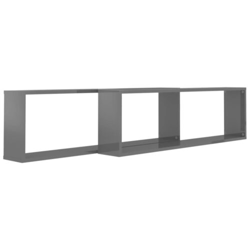 Wall Cube Shelves 2pcs High Gloss Grey 100x15x30cm Engineered Wood - Image 4