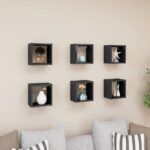 Wall Cube Shelves 6pcs High Gloss Grey 22x15x22cm