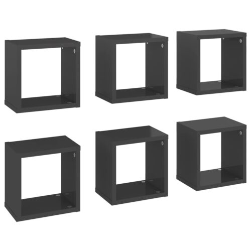 Wall Cube Shelves 6pcs High Gloss Grey 22x15x22cm - Image 2