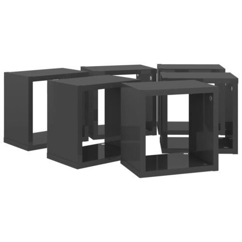 Wall Cube Shelves 6pcs High Gloss Grey 22x15x22cm - Image 6