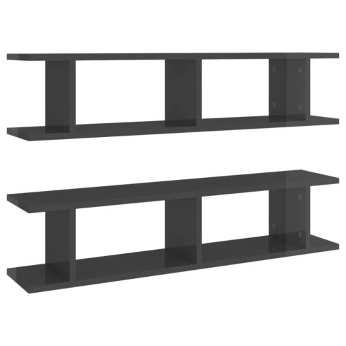 Wall Shelves 2pcs High Gloss Grey 90x18x20cm Engineered Wood - Image 2