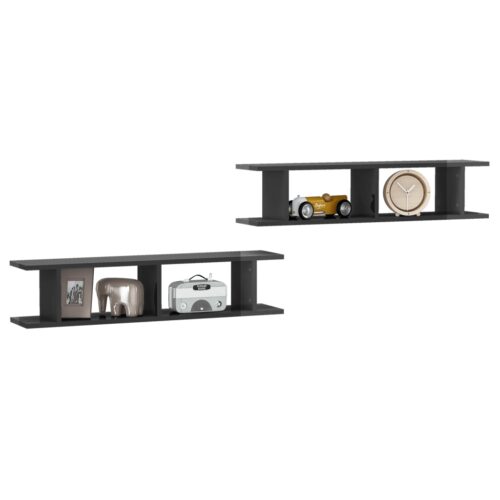 Wall Shelves 2pcs High Gloss Grey 90x18x20cm Engineered Wood - Image 3