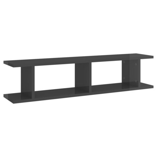 Wall Shelves 2pcs High Gloss Grey 90x18x20cm Engineered Wood - Image 4